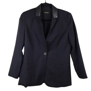 Elie Tahari Blazer Suit Jacket with Leather Trim Blazer Wool‎ Lamb Sz 8